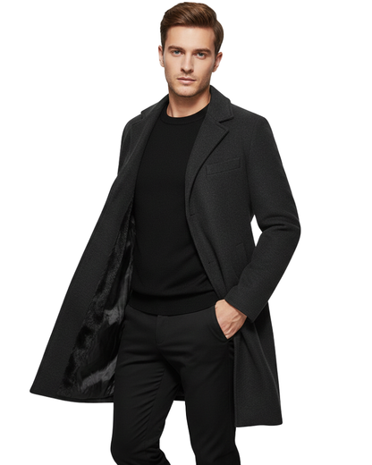 Ian Men's Long Winter Coat – Windproof Buttoned Design with Elegant Fit