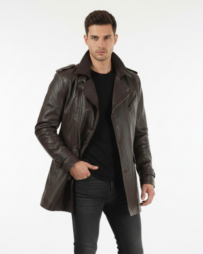 Zayko Men's Long Leather Coat – Comfortable Fit and Elegant Style for Winter