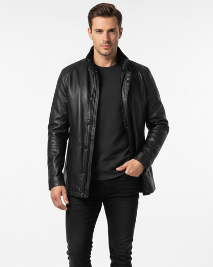 Zayko Men's Long Leather Coat – Comfortable Fit and Elegant Style for Winter