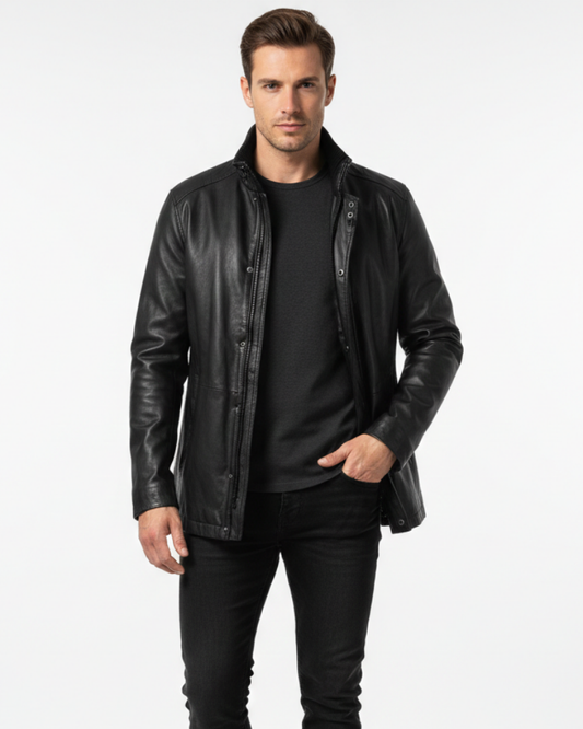 Zayko Men's Long Leather Coat – Comfortable Fit and Elegant Style for Winter