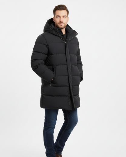 Arlo Men's Long Puffer Coat – Warm Winter Down Jacket with Hood