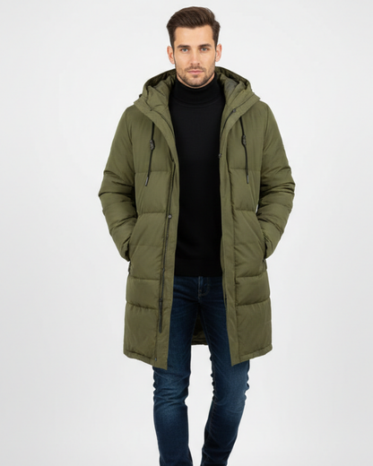 Arlo Men's Long Puffer Coat – Warm Winter Down Jacket with Hood