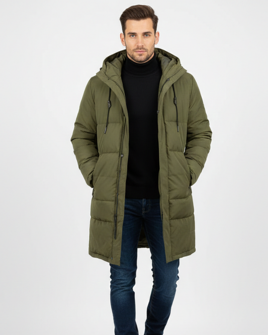 Arlo Men's Long Puffer Coat – Warm Winter Down Jacket with Hood