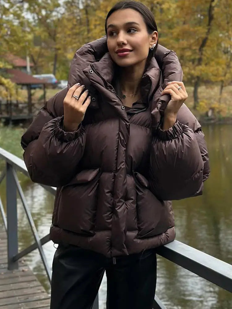 Women's Oversized Hooded Winter Puffer Jacket — Grey