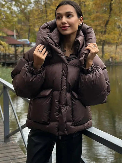Women's Oversized Hooded Winter Puffer Jacket — Grey
