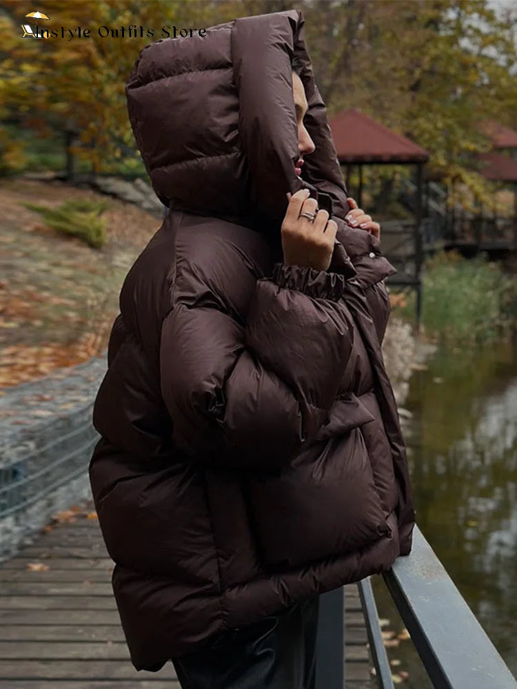 Women's Oversized Hooded Winter Puffer Jacket — Grey