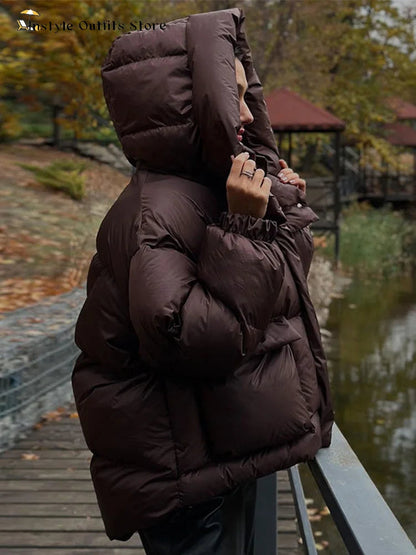 Women's Oversized Hooded Winter Puffer Jacket — Grey
