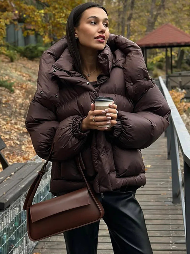 Women's Oversized Hooded Winter Puffer Jacket — Grey