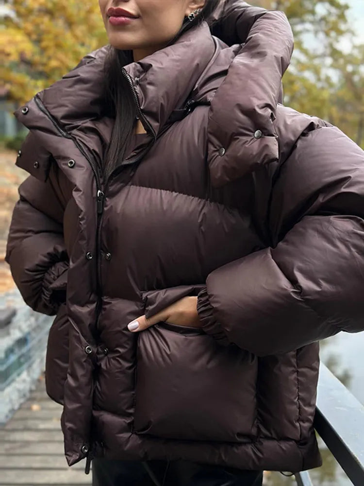 Women's Oversized Hooded Winter Puffer Jacket — Black