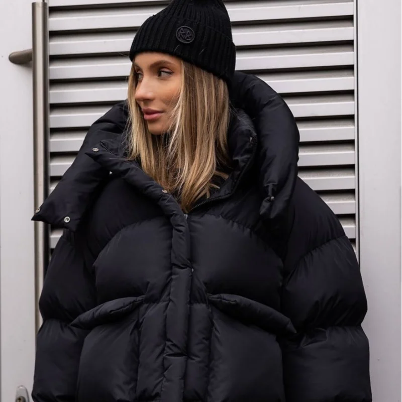 Women's Oversized Hooded Winter Puffer Jacket — White