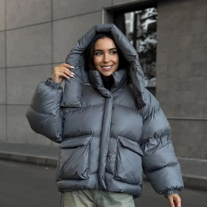 Women's Oversized Hooded Winter Puffer Jacket — White