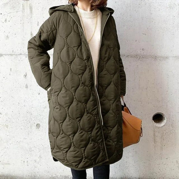 Women's Longline Quilted Zip Puffer Coat — Green