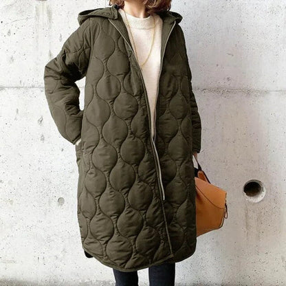 Women's Longline Quilted Zip Puffer Coat — Green