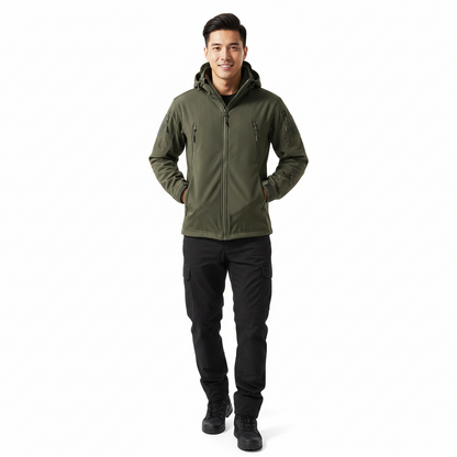 Lusian Men's Softshell Jacket – Adjustable Hooded Coat with Zipper and Pockets