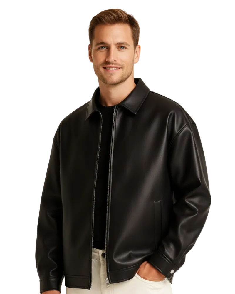 Mason Men's Leather Jacket – Modern Cut with Clean Design and Zipper Closure
