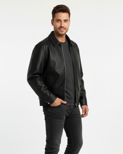 Mason Men's Leather Jacket – Modern Cut with Clean Design and Zipper Closure