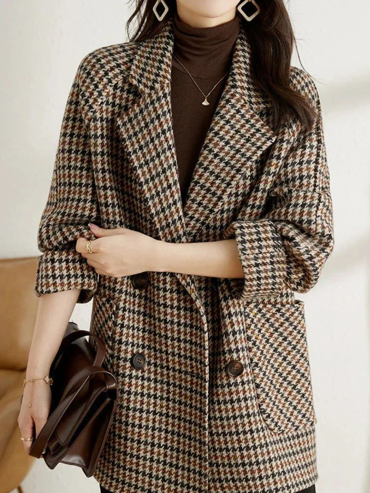 Audrey Women's Oversized Checked Double-Breasted Coat