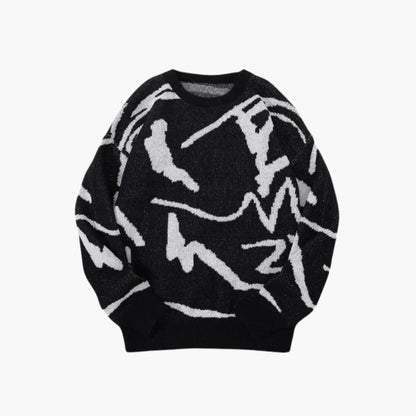 Carl Men's Knit Sweater – Abstract Pattern with Ribbed Hem and Cuffs for Autumn and Winter