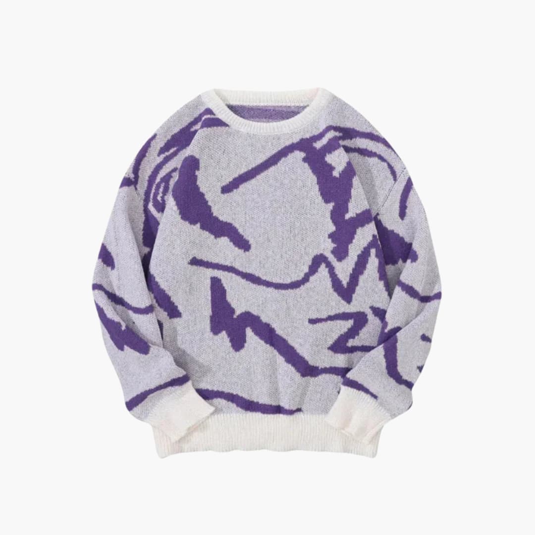 Carl Men's Knit Sweater – Abstract Pattern with Ribbed Hem and Cuffs for Autumn and Winter