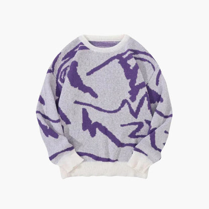 Carl Men's Knit Sweater – Abstract Pattern with Ribbed Hem and Cuffs for Autumn and Winter