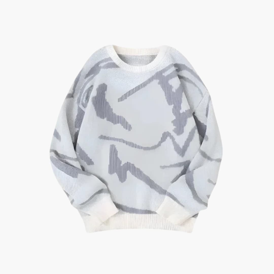 Carl Men's Knit Sweater – Abstract Pattern with Ribbed Hem and Cuffs for Autumn and Winter