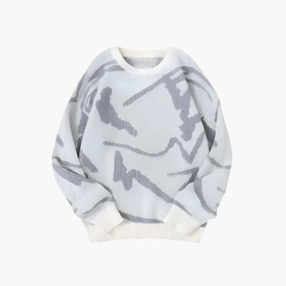 Carl Men's Knit Sweater – Abstract Pattern with Ribbed Hem and Cuffs for Autumn and Winter