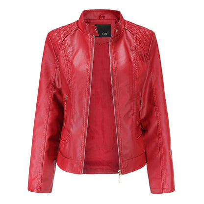 Janiyah Women's Leather Jacket with Stand Collar
