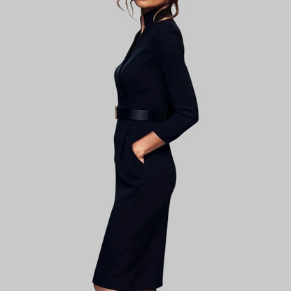 Women's V-Neck Wrap Midi Dress — Black