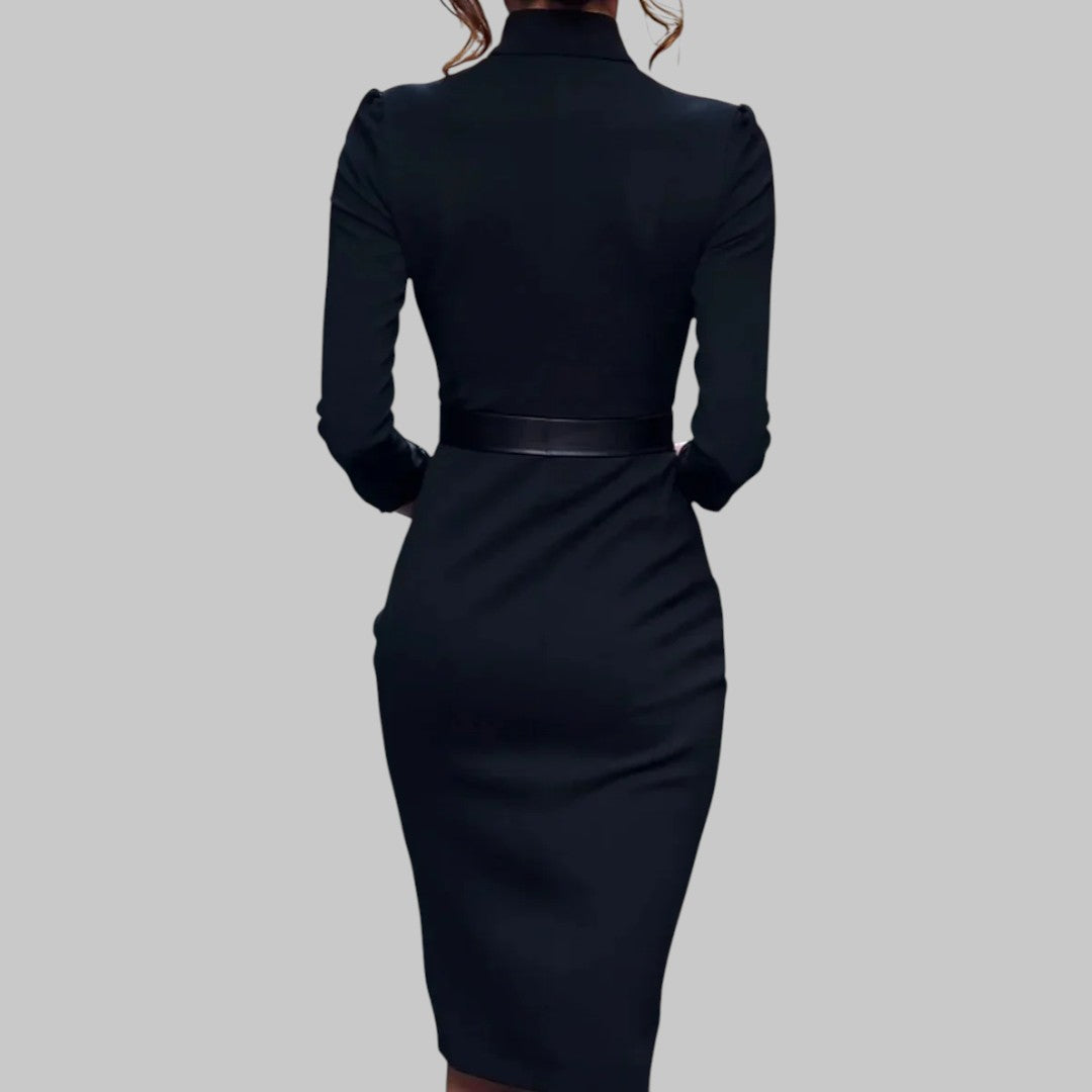 Women's V-Neck Wrap Midi Dress — Black