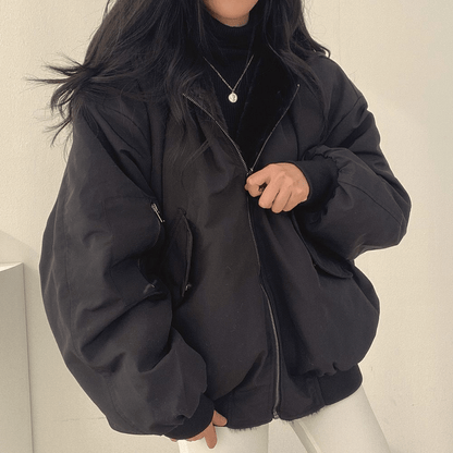 Women's Padded Puffer Bomber Jacket — Blue