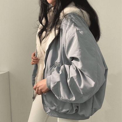 Women's Padded Puffer Bomber Jacket — Blue
