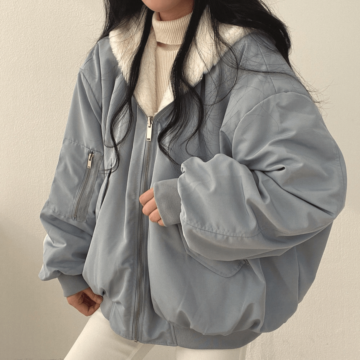 Women's Padded Puffer Bomber Jacket — Blue