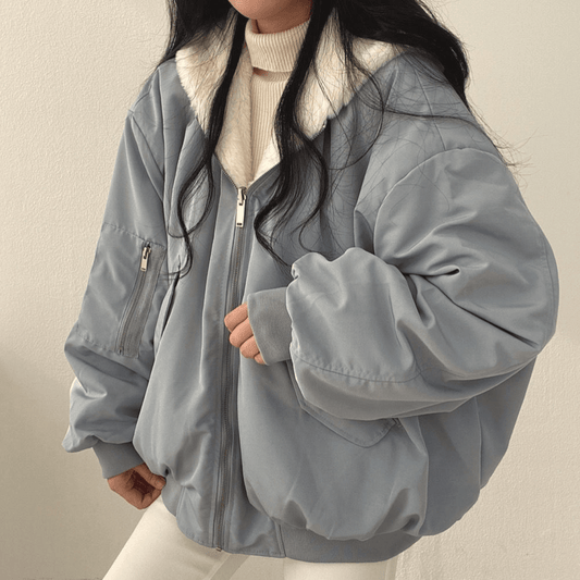 Women's Padded Puffer Bomber Jacket — Blue