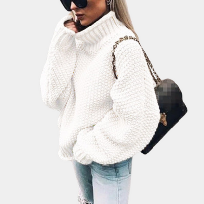 Women's Cozy Turtleneck Knit Sweater — White