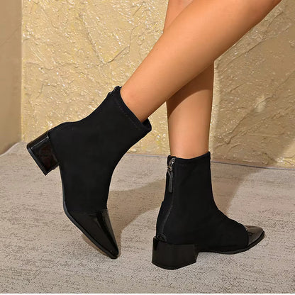 Women's Suede Block Heel Ankle Boots — Black