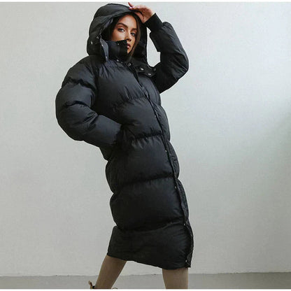 Women's Longline Hooded Coat with Thick Lining — Black
