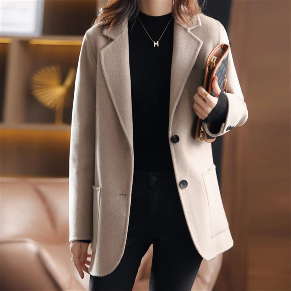 Women's Double-Breasted Tailored Blazer Coat — Beige