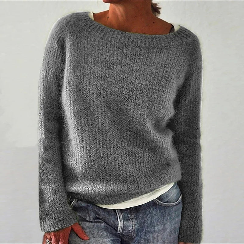 Women's Soft Knit Wide Neck Sweater — Black