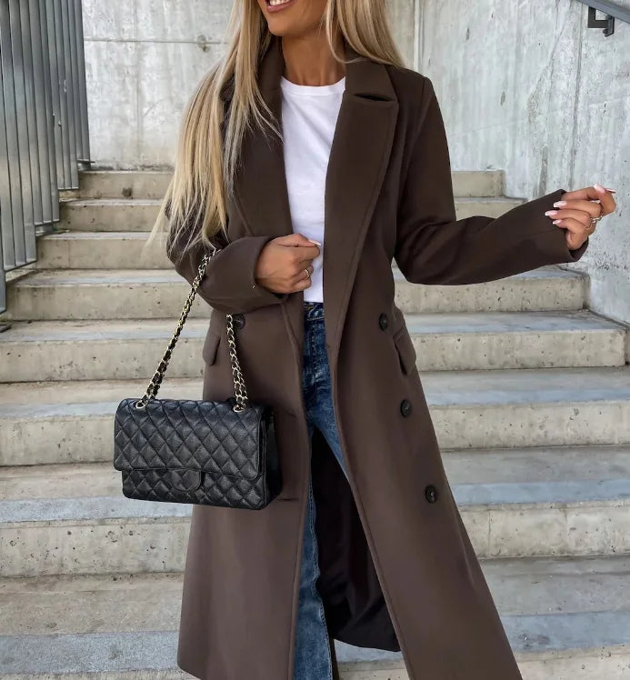 Women's Classic Longline Trench Coat — Chocolate Brown