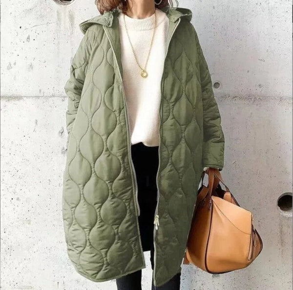Women's Longline Quilted Zip Puffer Coat — Green