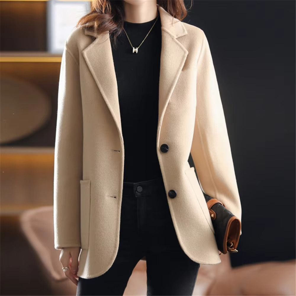 Women's Double-Breasted Tailored Blazer Coat — Beige
