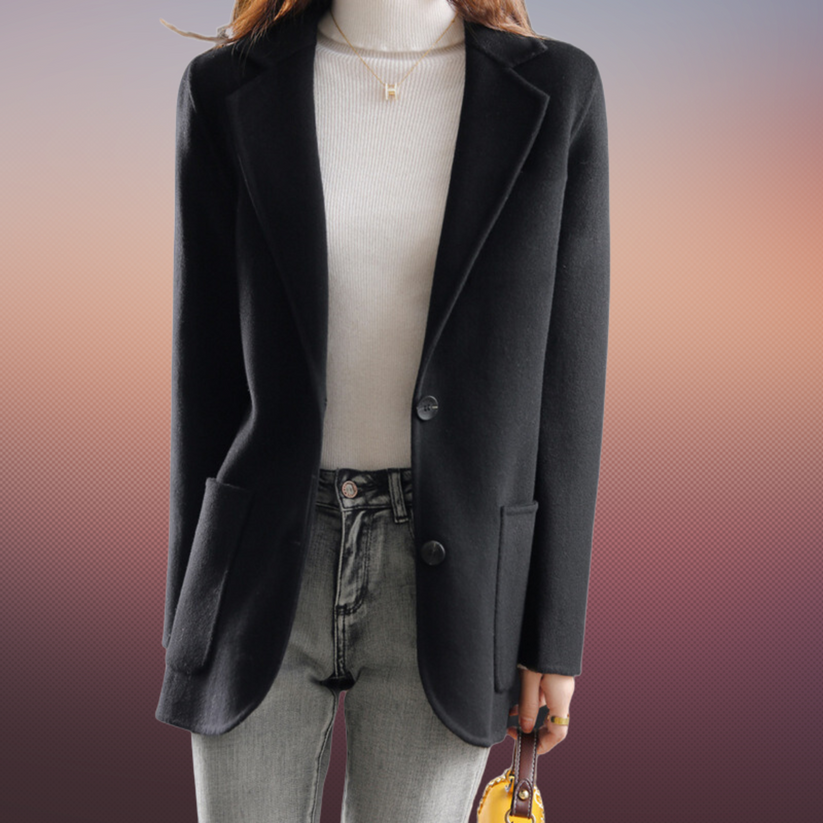 Women's Double-Breasted Tailored Blazer Coat — Beige