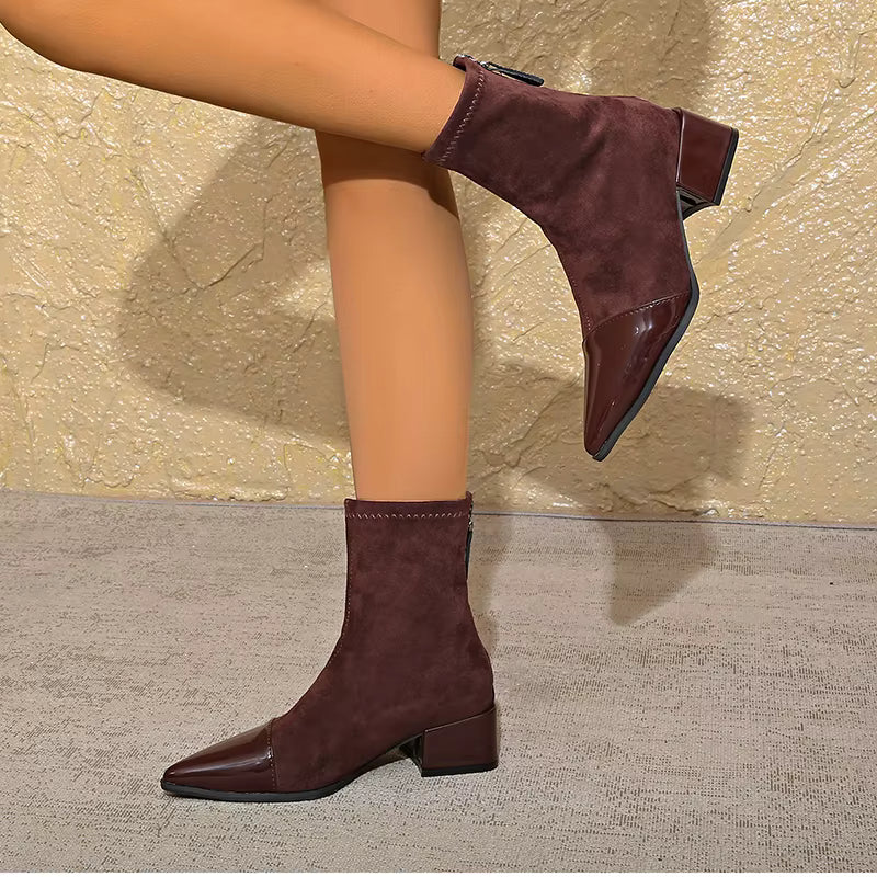 Women's Suede Block Heel Ankle Boots — Black