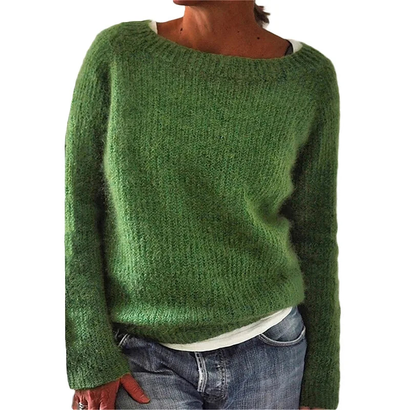 Women's Soft Knit Wide Neck Sweater — Black