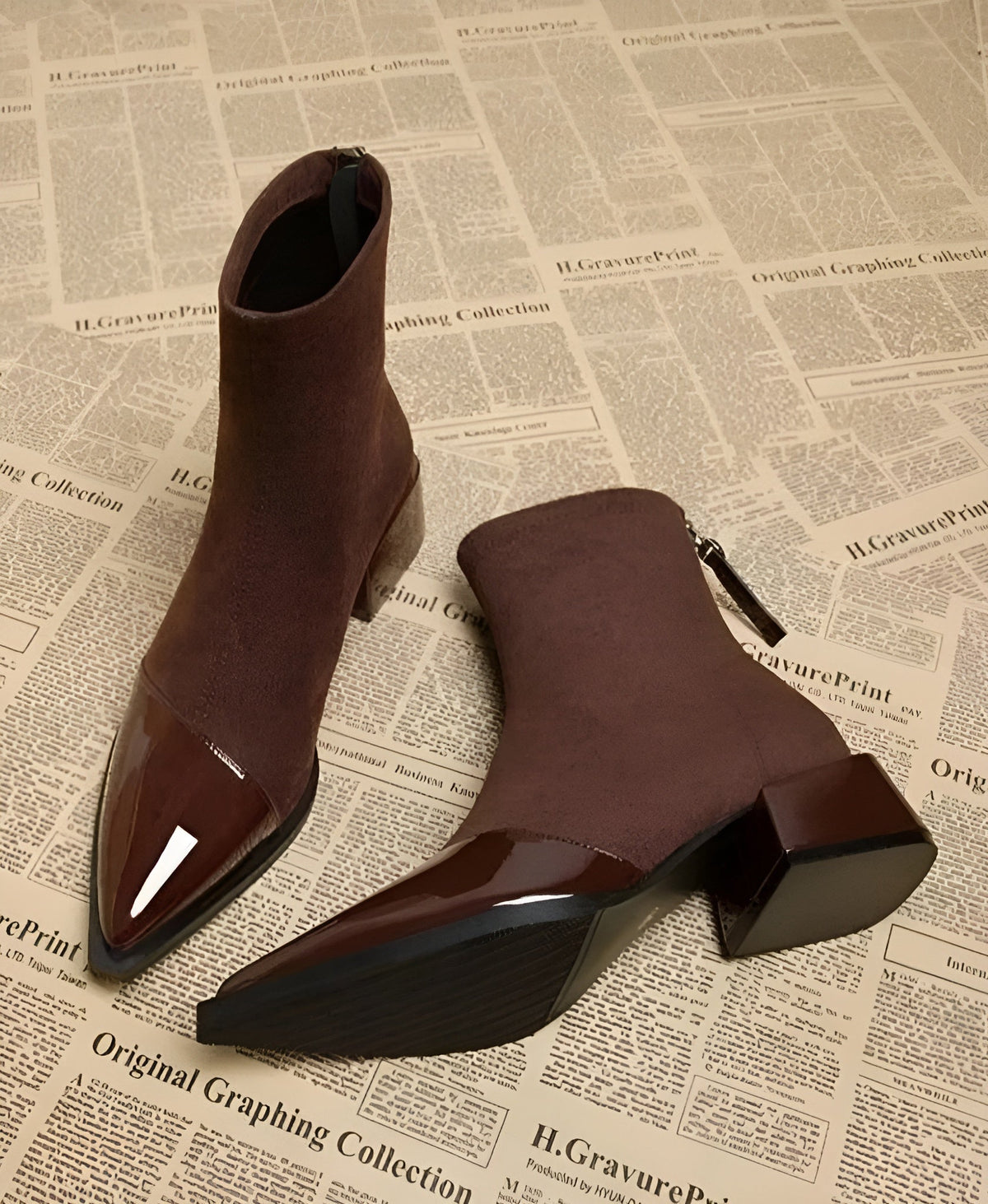 Women's Suede Block Heel Ankle Boots — Brown