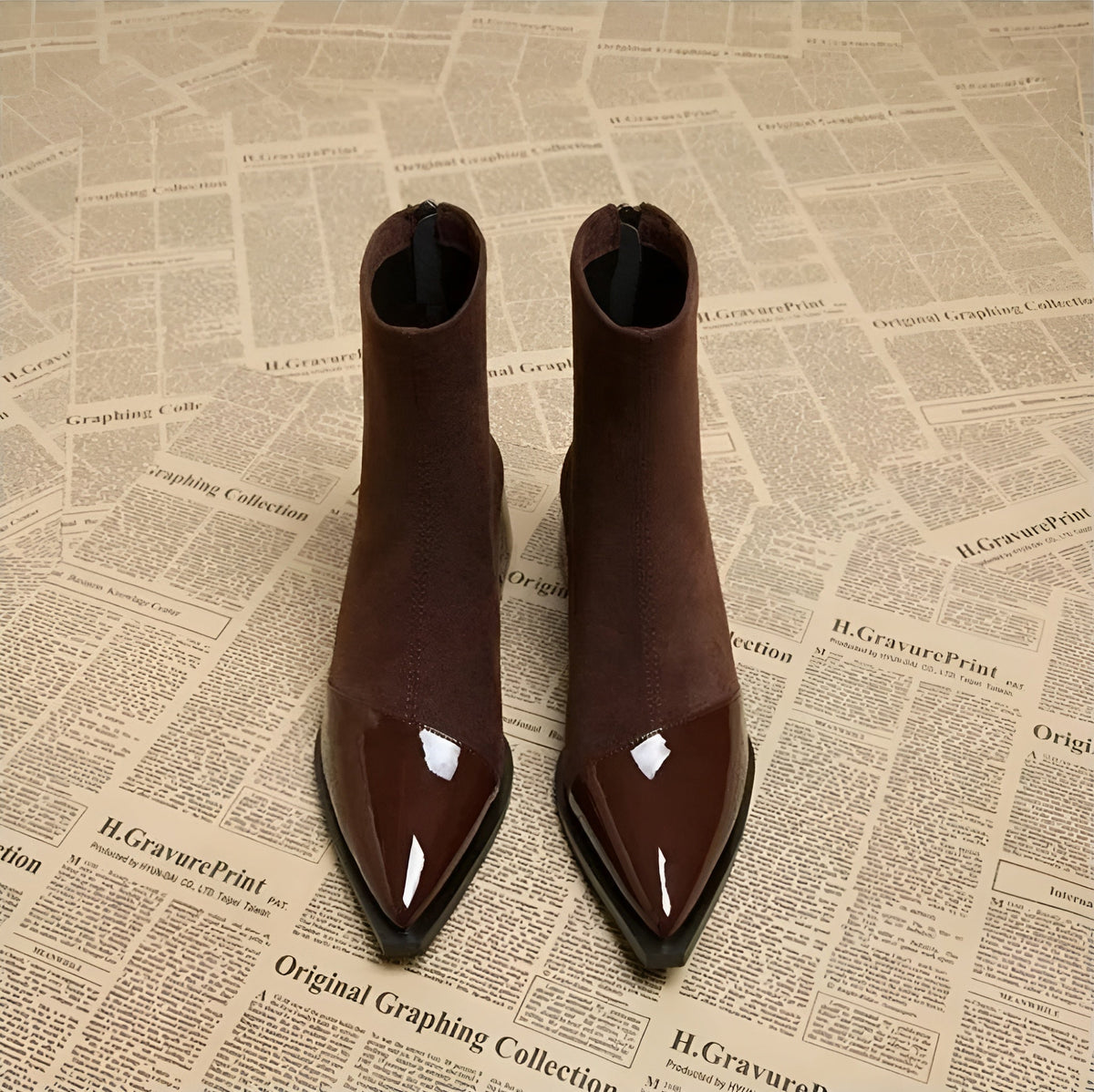 Women's Suede Block Heel Ankle Boots — Brown