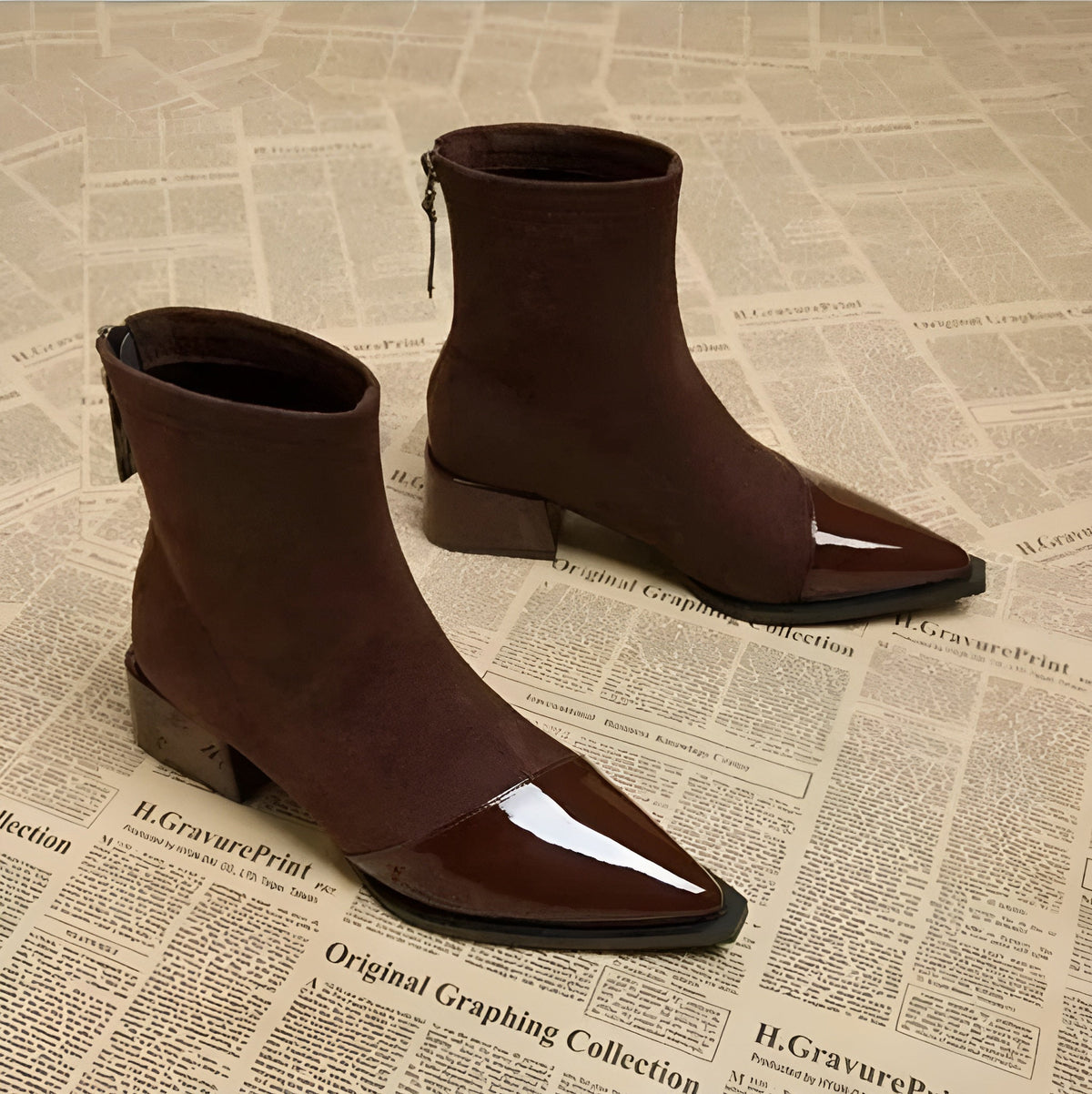 Women's Suede Block Heel Ankle Boots — Brown