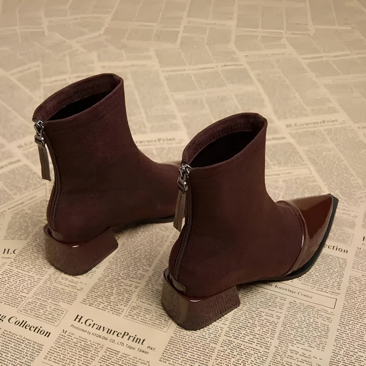 Women's Suede Block Heel Ankle Boots — Brown