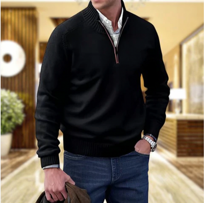 Adrian Men's Zip-Up Cashmere Sweater – Lightweight Breathable Knit with Stand-Up Collar