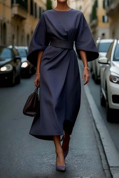 Women's Belted Kimono Sleeve Midi Dress — Rust Brown
